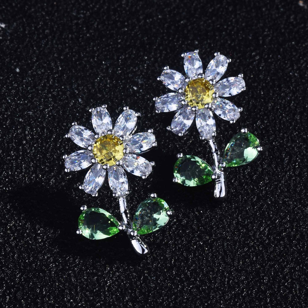 Daisy Flower Yellow Silver Solitaire Anti Tarnish Stud Earring Bulk