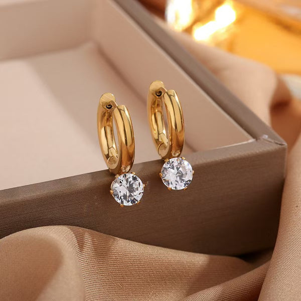 Gold Huggie With Round Cut CZ Stainless Steel Hoop Earrings Wholesale Main image