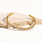 Baguette 18K Gold CZ Stainless Steel Anti Tarnish Cuff Bracelet Bulk