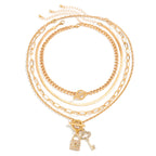 Key Lock 18K Gold Cubic Zirconia Curb Snake Chain Layer Necklace Bulk