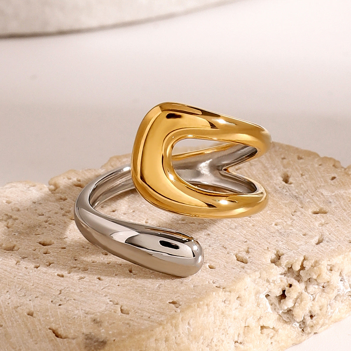Modern Sculpted Open Gold Silver Plated Stainless Steel Fancy Ring Bulk Secondary image
