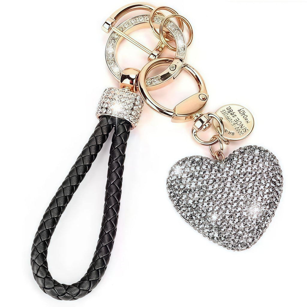 Multi Color Stylish Heart Leather Strap Gold Rhinestone Keychain Bulk