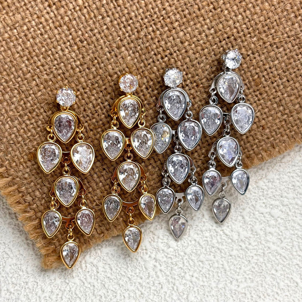 Drop Solitaire 18K Gold Silver CZ Anti Tarnish Dangler Earring Bulk