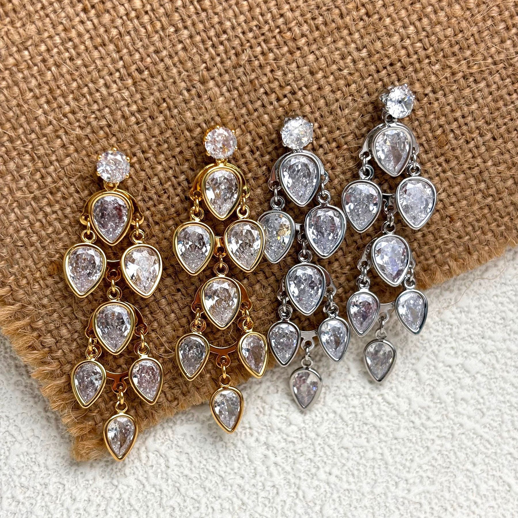 Drop Solitaire 18K Gold Silver CZ Anti Tarnish Dangler Earring Bulk
