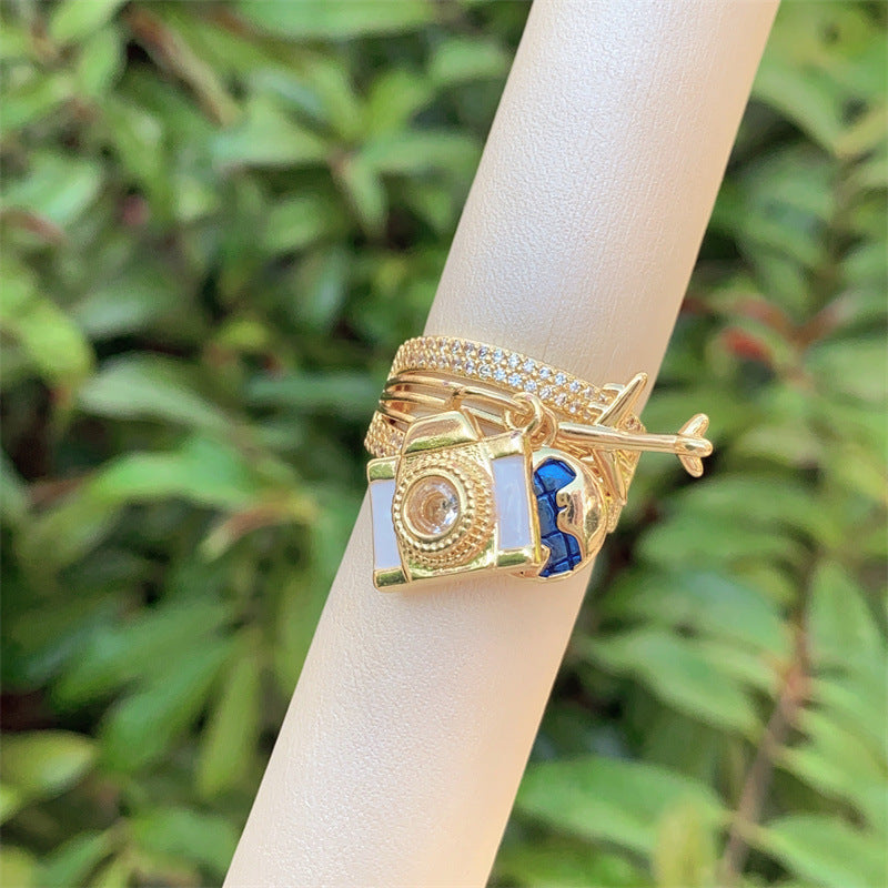 Multi Color Stackable Charms Gold Enamel Copper Cocktail Ring Wholesale