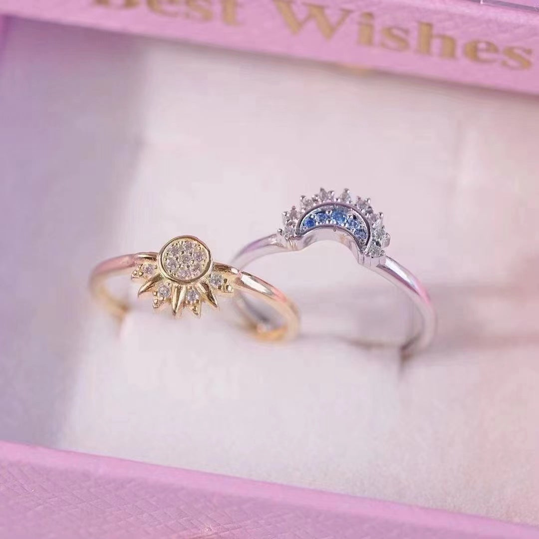 Bulk Sun Moon Style Gold Silver CZ Copper Adjustable Combo Ring