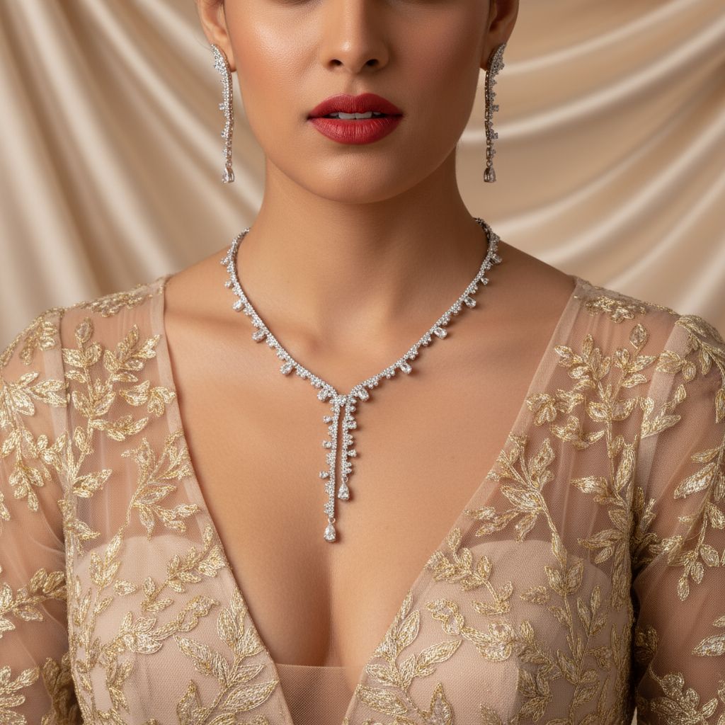 Wholesale Eternity CZ Silver Anti Tarnish Copper Necklace Set