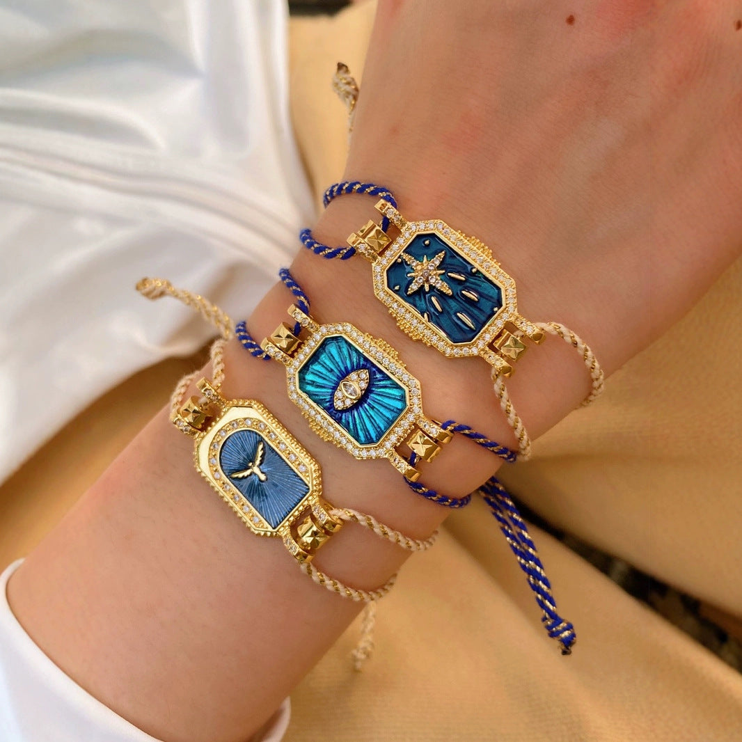 Evil Eye Bird Star 18K Gold CZ Enamel Adjustable Thread Bracelet Bulk Main image