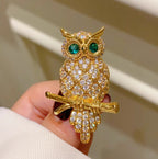 Gold Owl Gold Plated Rhinestone Brooch For Women Bulk