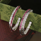 Baguette Blue Pink Silver CZ Anti Tarnish Hoop Earring Bulk