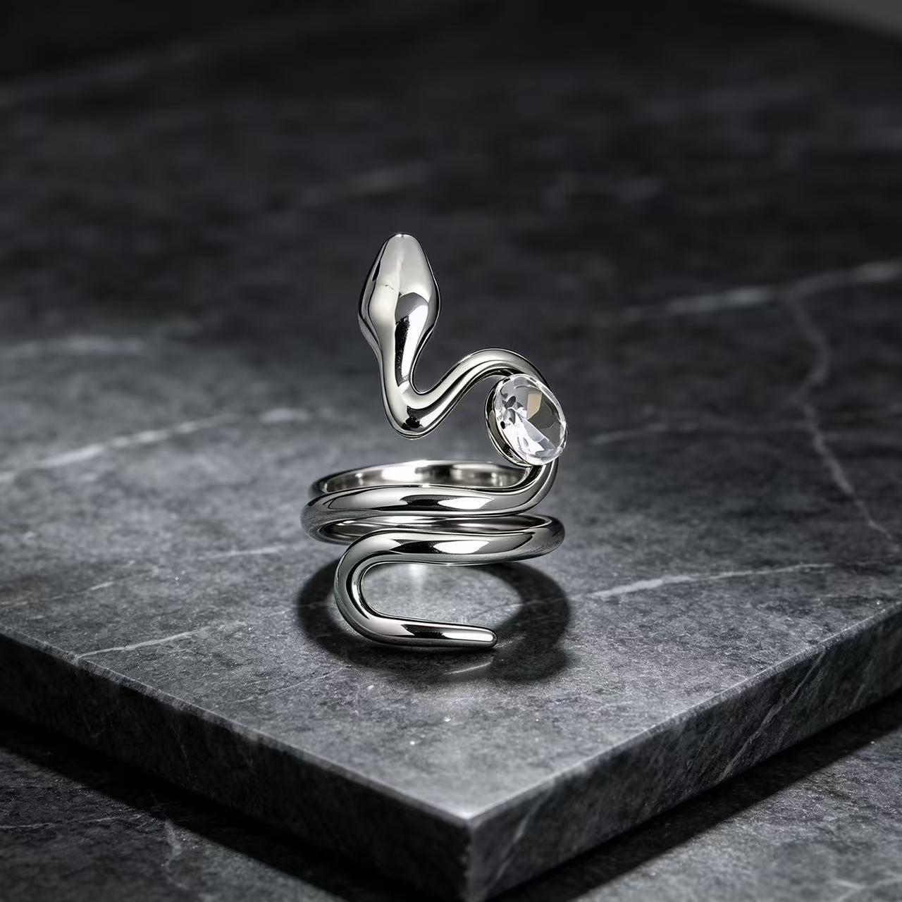 Designer Serpent Style Gold Silver CZ Copper Adjustable Ring Bulk