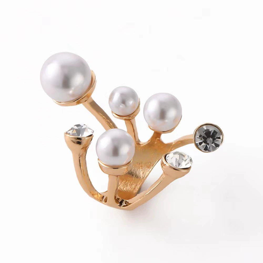 Multi White Pearl Gold Plated Copper Fancy Ring For Women Wholesale