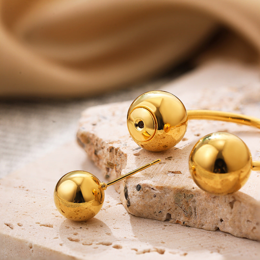 Minimalist Double Ball Gold Silver Stainless Steel Hoop Earrings Bulk