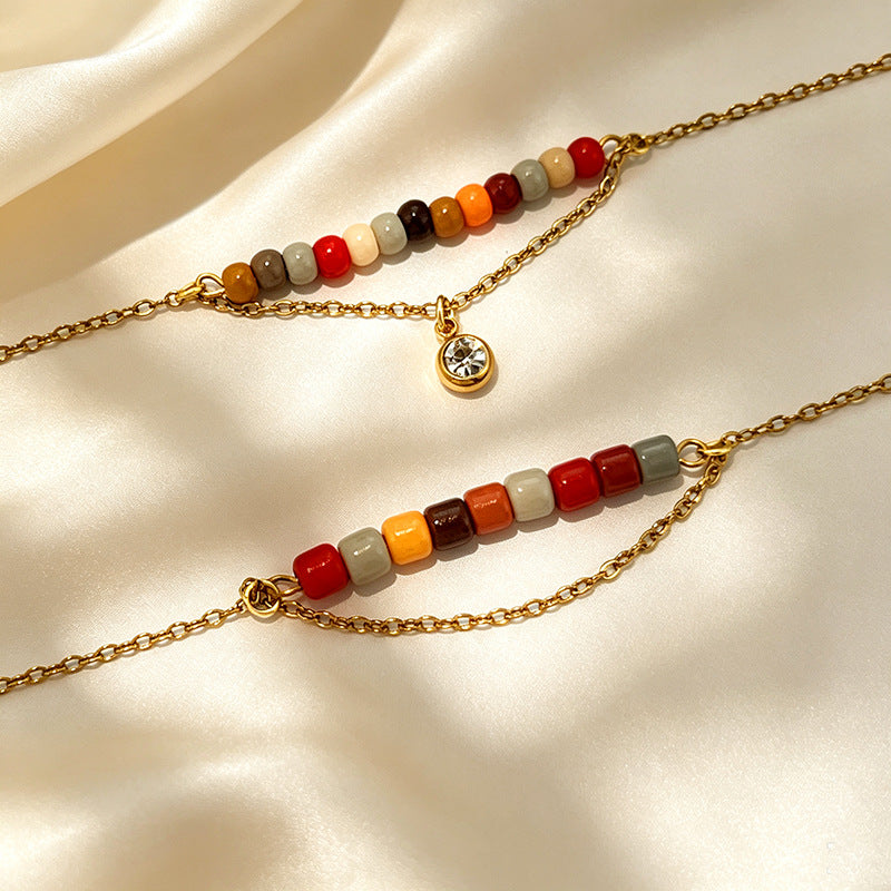 Multi Color Gemstone Beads Gold CZ Anti Tarnish Copper Necklace Bulk