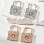 Heart Padlock Design Gold Silver Plated CZ Copper Hoop Earrings Bulk