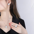 White Silver Pearl CZ Anti Tarnish Necklace Earring Set Bulk