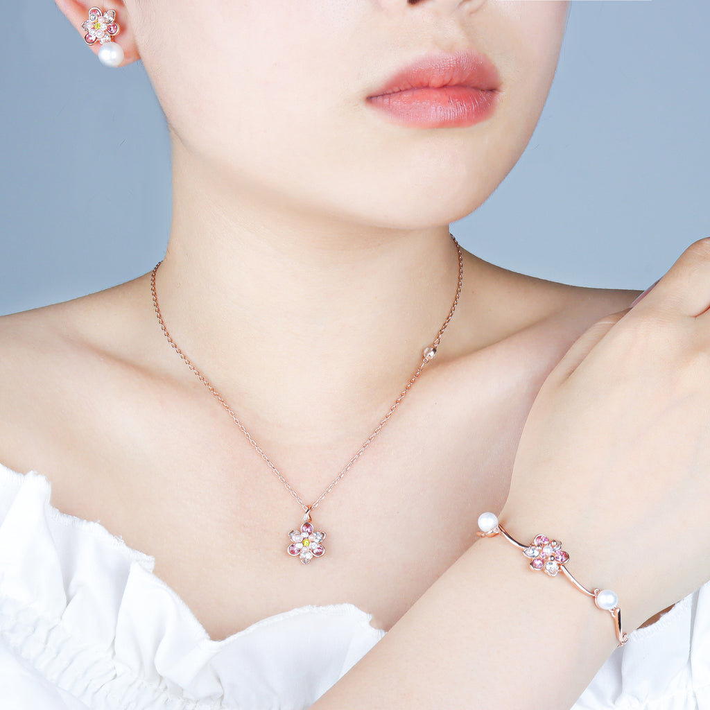 Elegant Daisy Flower Rose Gold Plated CZ Copper Necklace Combo Set Bulk
