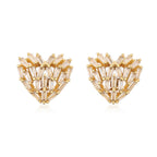 Heart Baguette Cubic Zirconia 18K Gold Anti Tarnish Stud Earring Bulk