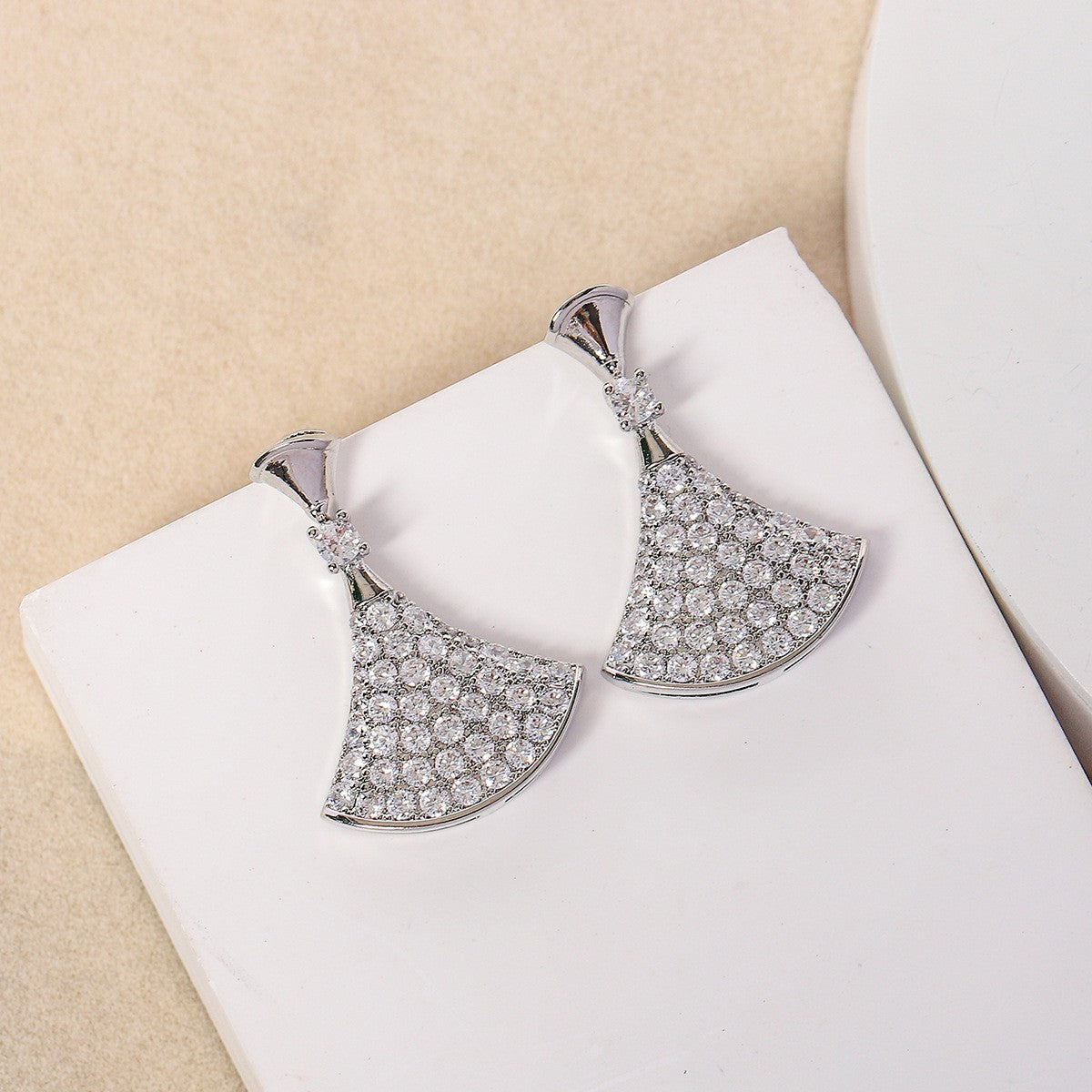 Modern Geometric White Shell Silver CZ Copper Necklace Earring Set Bulk
