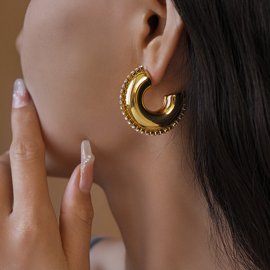 18K Gold Silver Cubic Zirconia Stainless Steel Hoop Earring Women Bulk