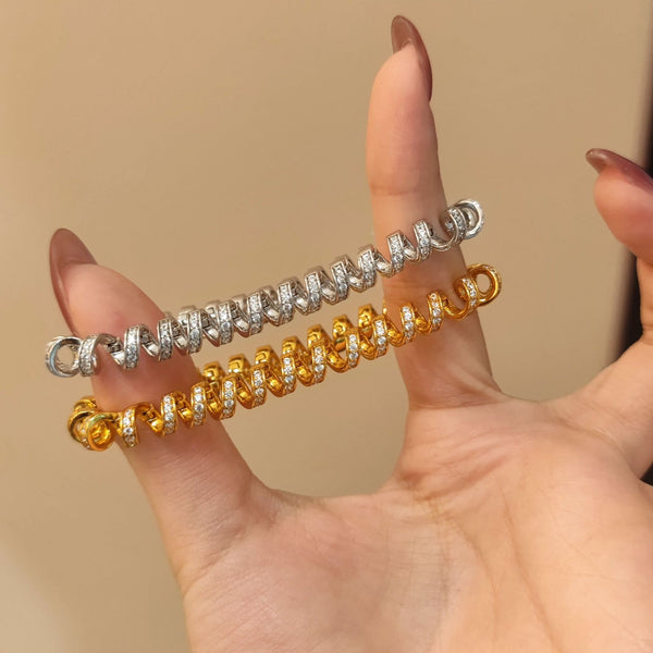 Designer Helix Spiral Gold Silver CZ Anti Tarnish Brass Bracelet Bulk Main image
