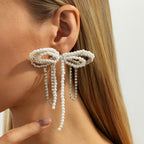 White Chic Bow Style Silver Plated Pearl Drop Earrings For Women Bulk
