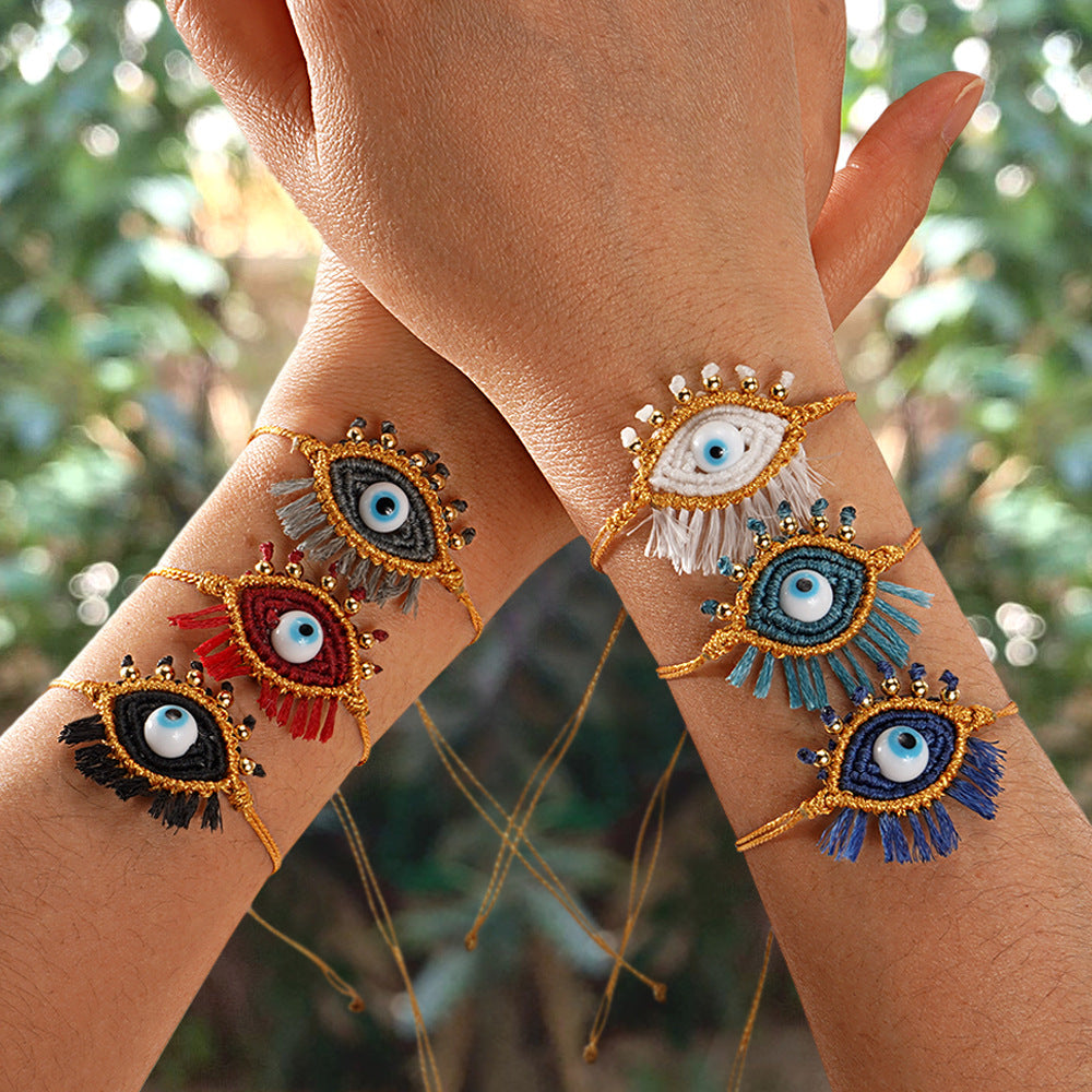 Multi Color Evil Eye Gold Beads Fabric Bracelet For Women Bulk Main image