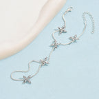 Flower Oval Solitaire Gold Silver Anti Tarnish Box Chain Bracelet Joint Ring For Women
