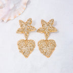 Star Fish Heart Beaten Finish 18K Gold Dangler Earring For Women Bulk