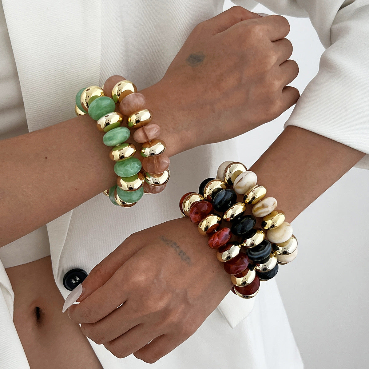 Multi Color Resin Stones Stretchable Stylish Chunky Gold Bracelet Bulk Secondary image