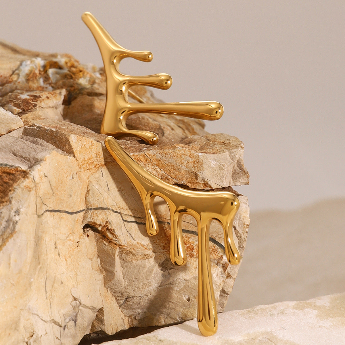 Drip Effect 18K Gold Anti Tarnish Stainless Steel Stud Earrings Bulk
