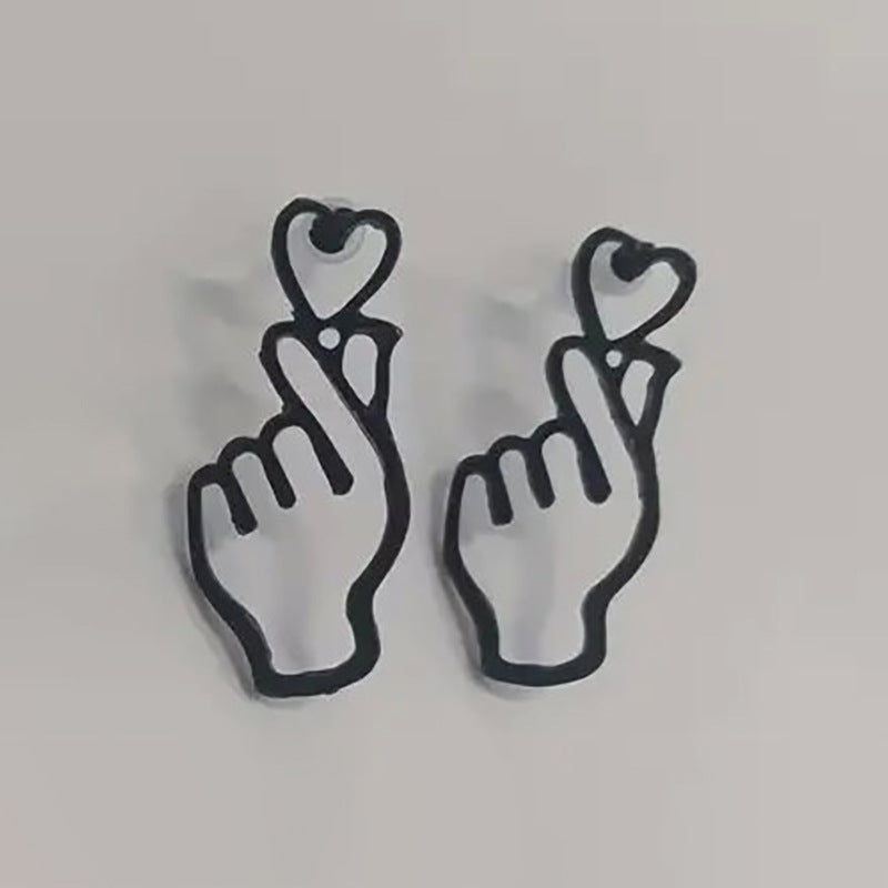 Hand Heart Black Silver 18K Gold Anti Tarnish Dangler Earring Bulk