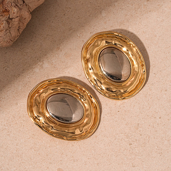 Bulk Oval Gold Silver Plated Dual Tone Alloy Statement Studs Main image
