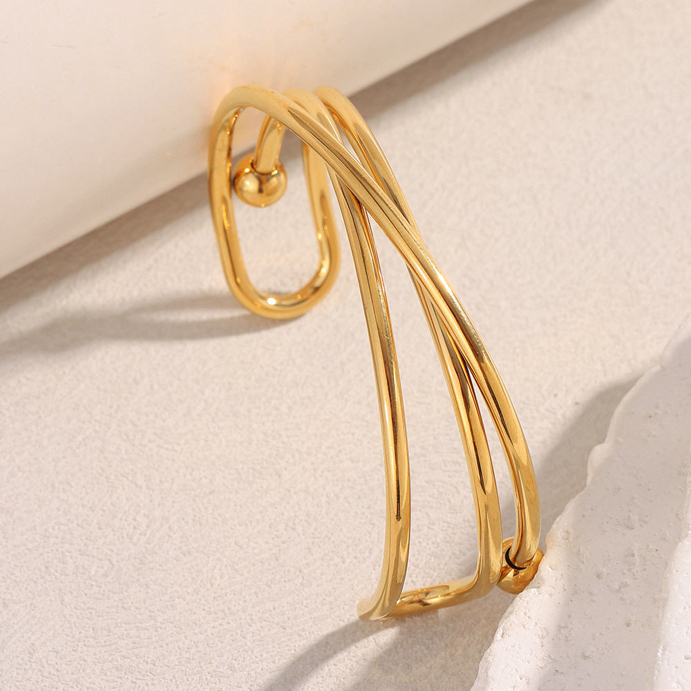 Dual Cross 18K Gold Stainless Steel Anti Tarnish Silver Openable Cuff Kada For Women Secondary image