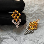 Gold Designer Dual Tone Oval Cubic Zirconia Copper Drop Earrings Bulk