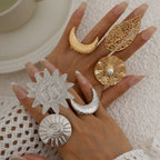 Star Sun Face 18K Gold Silver Big Free Size Ring For Women Bulk