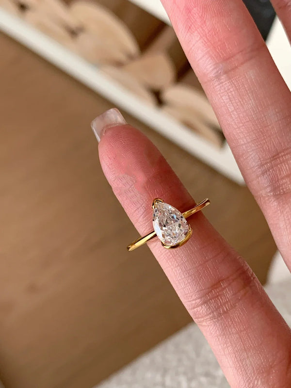 Princess Drop Solitaire CZ Gold Anti Tarnish Ring Pack Of 2 Bulk Secondary image