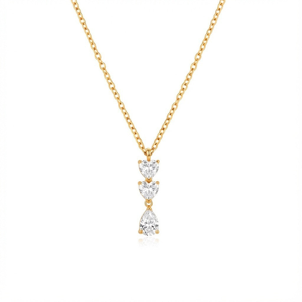 Stylish Teardrop Heart Stone Gold CZ Anti Tarnish Copper Necklace Bulk
