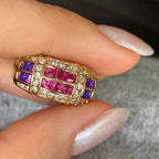 Purple Pink Baguette Crystal CZ Anti Tarnish Free Size Ring Bulk