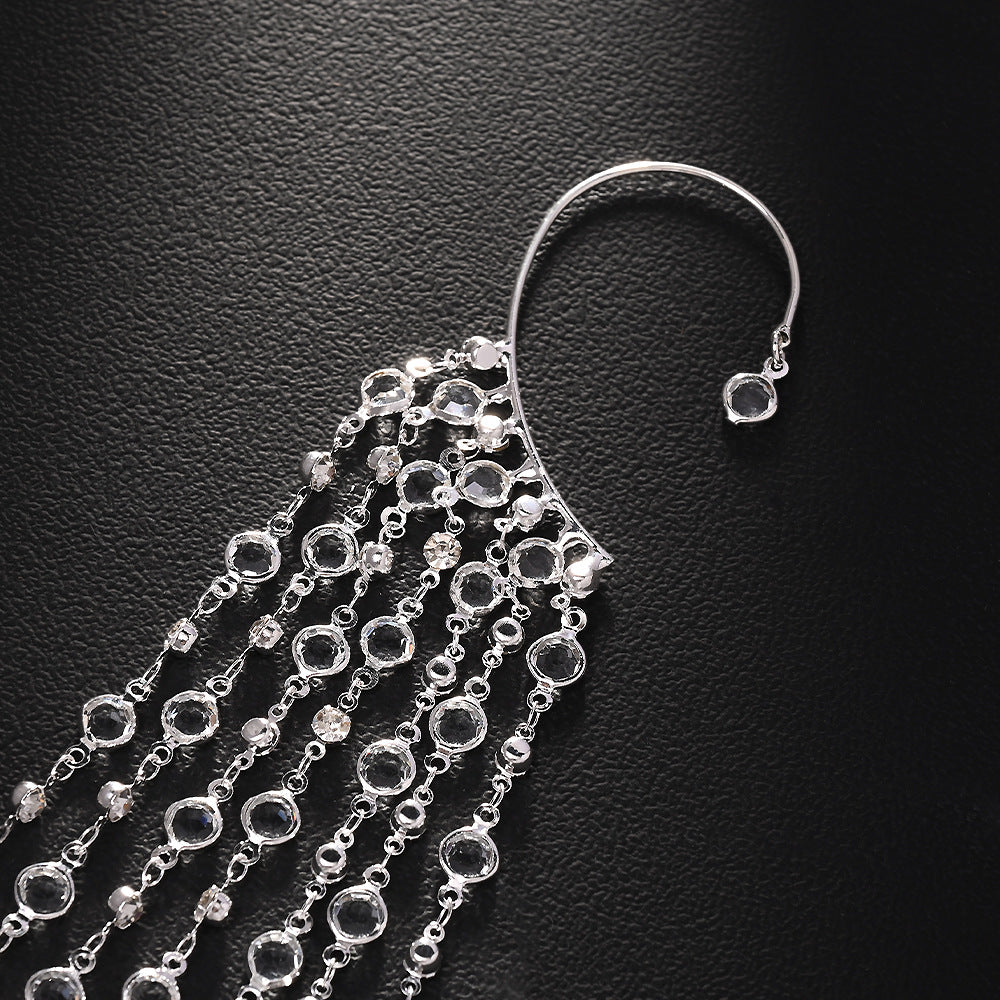 Long Multi-Layered Chain Rhinestones Silver Ear Cuff Earring Bulk