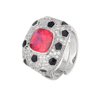 Square Black Red Solitaire CZ Silver Anti Tarnish Free Size Ring Bulk
