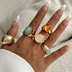 Beaten Finish Green Orange Gemstone Gold Ring Combo Pack Of 5 Bulk