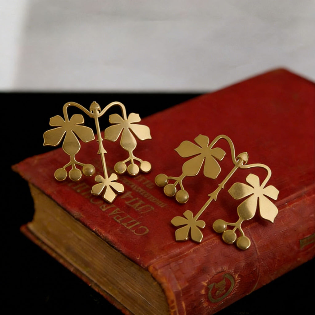 Gold Flower Plain Dangler Earrings For Women Bulk