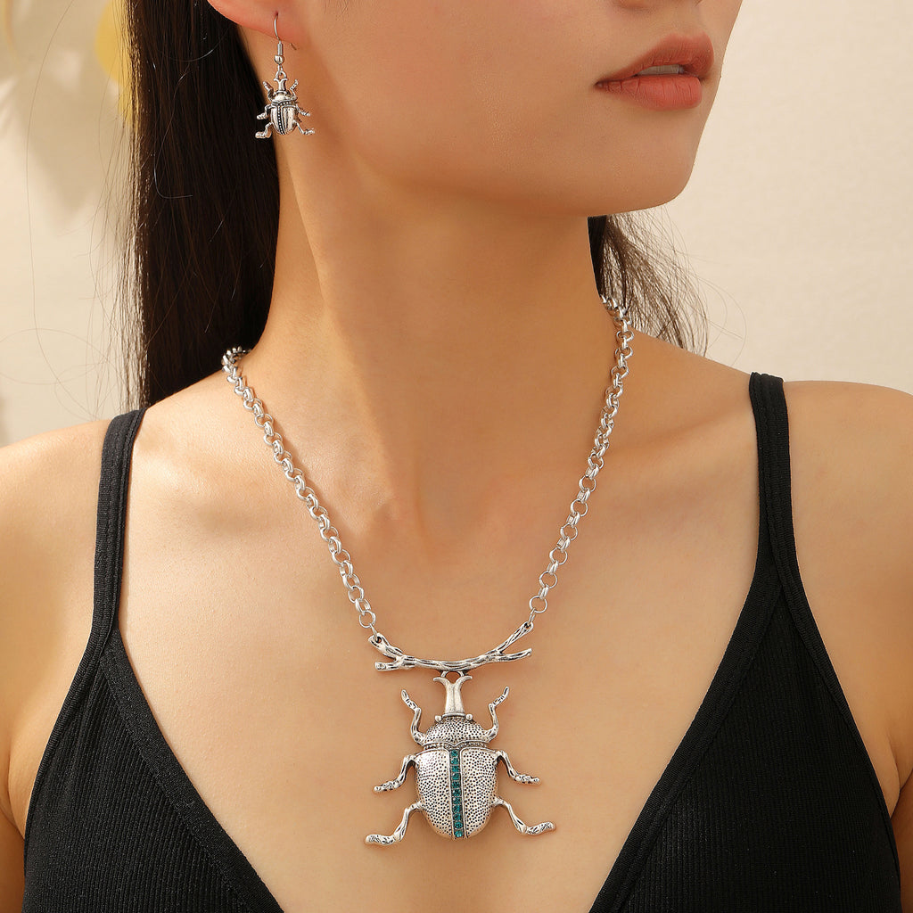 Trendy Insect Beetle Gold Silver Plated CZ Necklace Earring Set Bulk