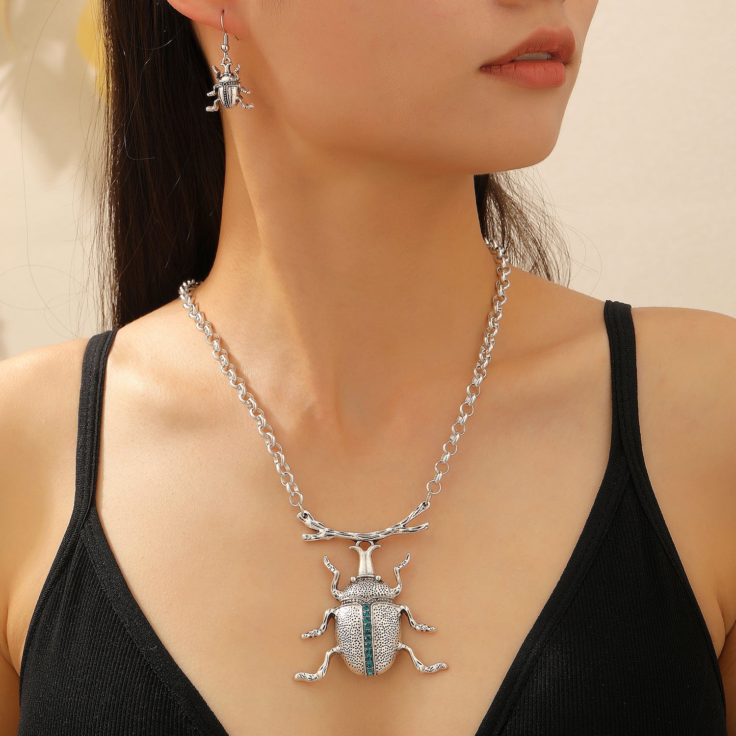 Trendy Insect Beetle Gold Silver Plated CZ Necklace Earring Set Bulk