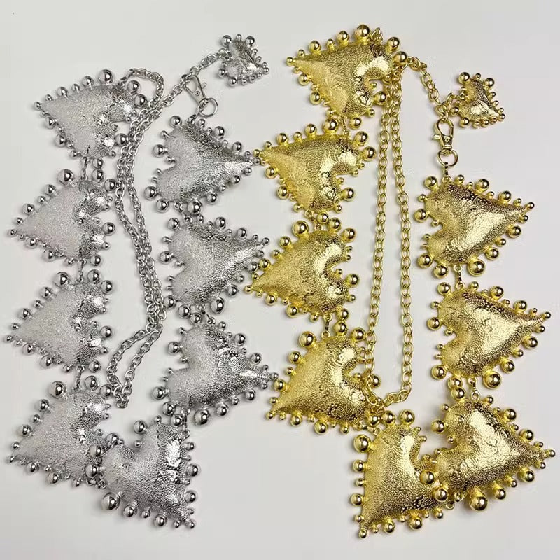 Beaten Finish Heart 18K Gold Waist Chain Band For Women Bulk
