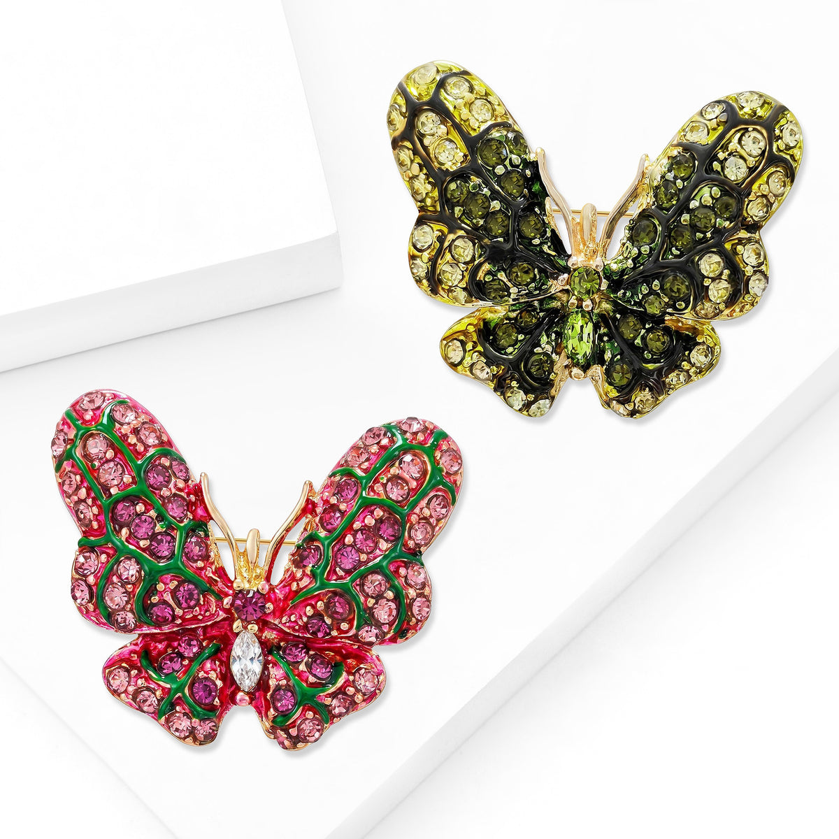 Pink Green Butterfly Gold Rhinestone Brooch For Women Bulk
