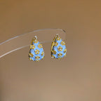 Flower White Grey 18K Gold CZ Enamel Hoop Stud Earring Pair Bulk