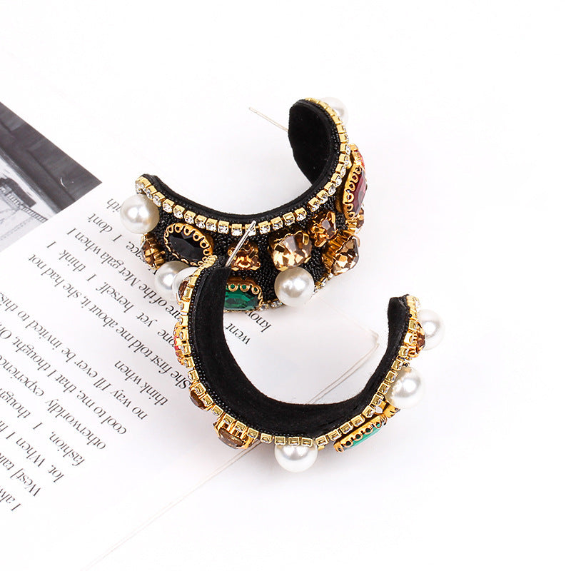 18K Gold Plated White Black Multi Gemstone CZ Pearl Hoop Earring Bulk