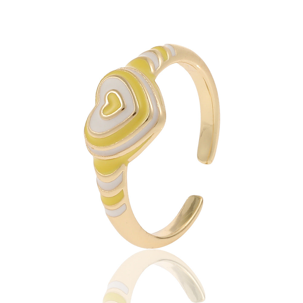 Heart Rainbow Enamel 18K Gold Plated Anti Tarnish Ring For Women Bulk